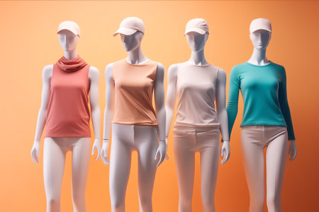Generative AI Group of mannequins inside an empty storefrontの素材