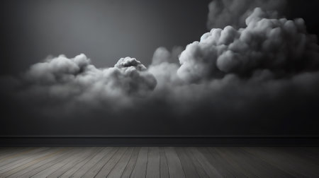 Generative AI Dark Concrete Floor Background with Scenic Night Sky Horizon and Dramatic Cloudsの素材