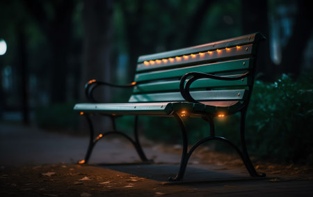 Generative AI a row of unoccupied benches at night. Near a german train stationの素材