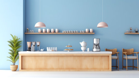 Generative AI Coffee shop Restaurant design Modern and Minimal, white counter and white gloss beigeの素材