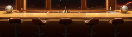 Generative AI dark brown top of bar and free space for your glassの素材