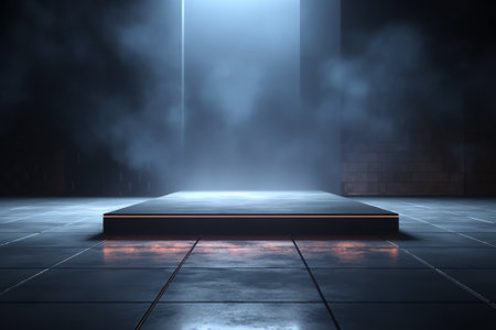 Generative AI A dark empty street, dark blue background, an empty dark scene, neon light, spotlightsの素材