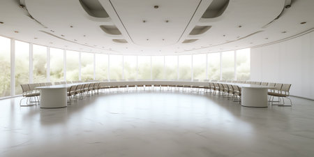 Generative AI Empty white concrete interior design big Windows loft contemporary conference hallの素材