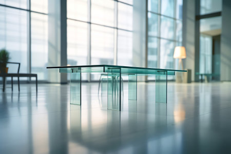 Generative AI Top of table with blurred sofa waiting room office spaceの素材