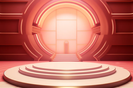 Generative AI Empty restaurant interior with stage waiting for customers.の素材