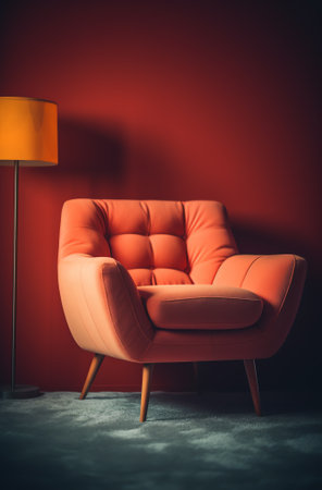 Generative AI Orange color chair in empty roomの素材