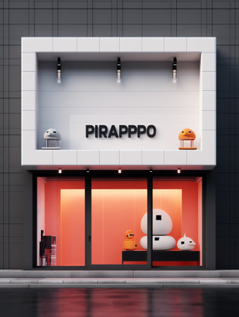 Generative AI Shopfront with large windows. White store facade.の素材