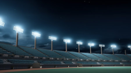 Generative AI Stadium lights with ground raysの素材