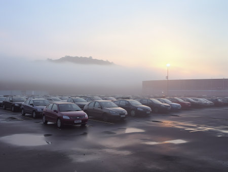 Generative AI Beautiful rooftop empty car park at dawnの素材