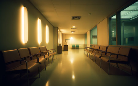 Generative AI Hospital waiting room with empty chairs.の素材