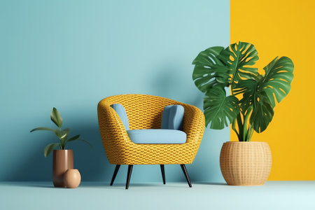 Generative AI Contemporary waiting room with a yellow armchair and a plant in a white flowerpot behiの素材