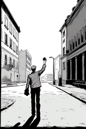 Generative AI Crosswalk street road graphic black white city landscape sketch illustration vectorの素材