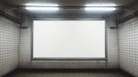 Generative AI red train carriage behind a blank billboard, with empty platformの素材