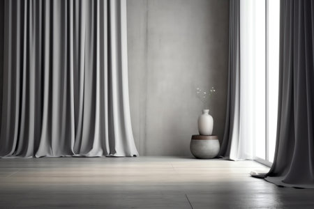 Generative AI modern room with curtains interior design. 3D illustrationの素材