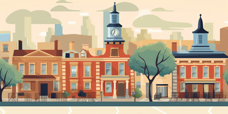 Generative AI Road Empty City Street With Crosswalk And Traffic Lights Flat Vector Illustrationの素材