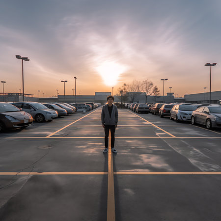 Generative AI Empty Parking Lot, Professional use auto advertising backplateの素材