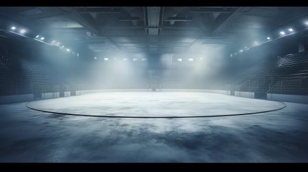Generative AI Sport background. Winter. Blue ice floor texture and mist. Snow and ice background. Emの素材