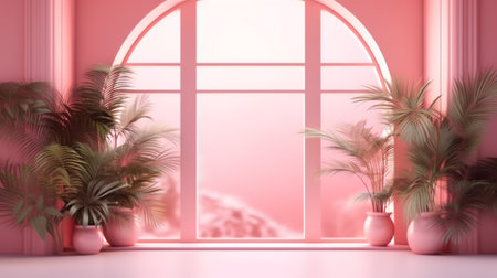 Generative AI Abstract pink color gradient studio background for product presentation. Empty room wiの素材