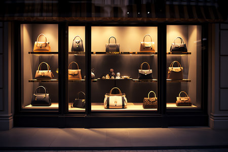 Generative AI Empty showcase of a shop in the evening light 3D renderingの素材