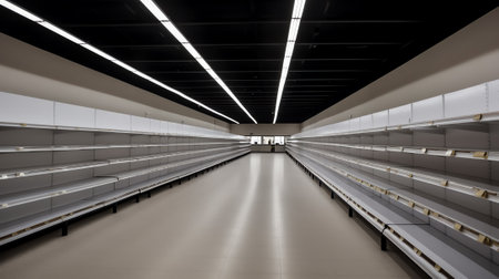 Generative AI FORT LAUDERDALE, FLORIDA, USA: Empty water aisle at a local supermarket days before Huの素材
