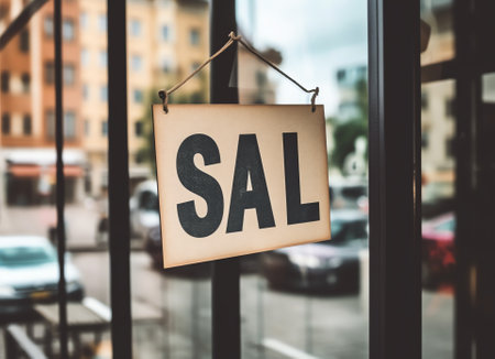 Generative AI Sign 'Te huur' meaning 'For rent' on a window of an empy store facade placard. Retailの素材