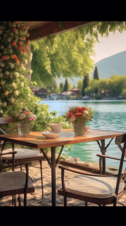 Generative AI Italy- tuscany- bagno vignoni- empty tables outside restaurantの素材