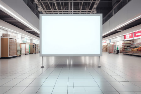 Generative AI Indoor outdoor city light mall shop template. Blank billboard mock up in a subway statの素材