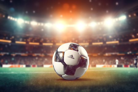 Generative AI soccer stadium defocus background evening arena with crowd fans 3D illustrationの素材