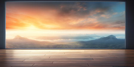 Generative AI Dark Floor Background with Beautiful Sunset Cloud Night Sky Horizonの素材
