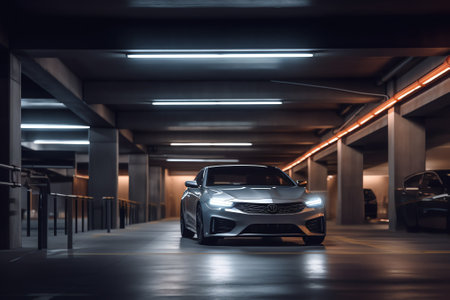 Generative AI Modern Simple Underground Realistic Light Glowing On Cement Concrete Dark Room Hangarの素材