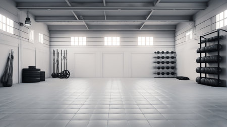 Generative AI Clean empty hanger car stage warehouse 3D illustrationの素材