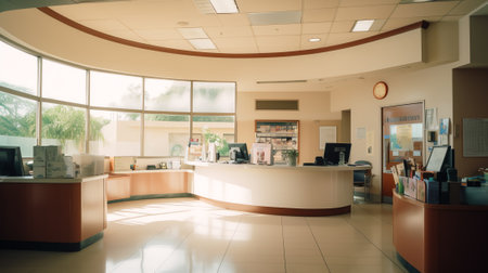 Generative AI Blurry photo cashier counter in hospital.の素材