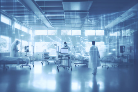 Generative AI blurry image of hospital, patient waiting for doctorの素材