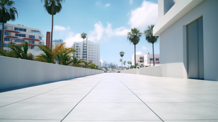 Generative AI Empty concrete footpath with building wall landscape on sea background. 3d rendering.の素材