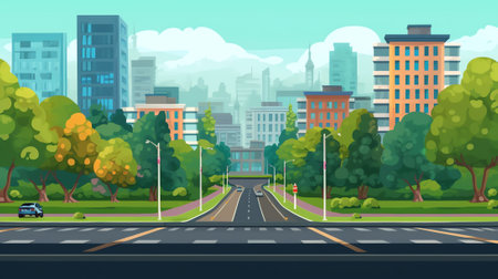Generative AI city road landscapeの素材
