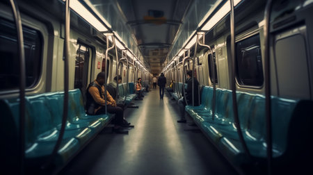 Generative AI Empty interior inside of the public transport train or subway / metro.の素材