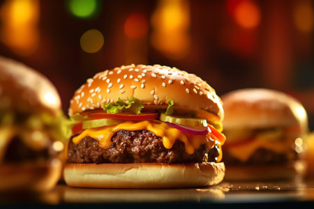 Generative AI defocus of Fast food restaurant, burger shop store interior, abstract blur backgroundの素材