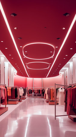 Generative AI empty hallway and abstract ceiling in shopping mallの素材