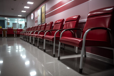Generative AI Chairs arranged at modern medical clinicの素材