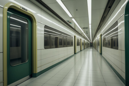 Generative AI Three dimensional render of interior of modern subway trainの素材