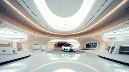 Generative AI Modern Architecture curved ceiling room interior car background backplateの素材