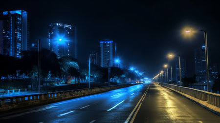 Generative AI empty road near river in seoul at nightの素材