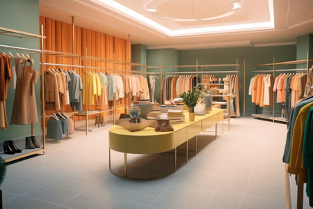 Generative AI Modern fashionable brand interior of clothing store inside shopping centerの素材
