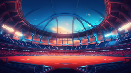 Generative AI empty baseball stadium arena with fans crowd in the sunny day lights 3d illustrationの素材