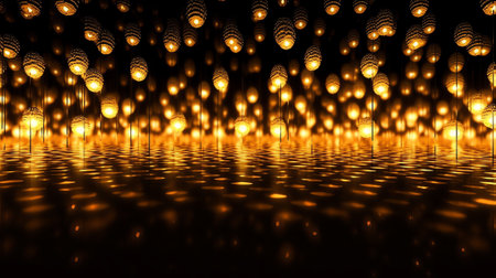 Generative AI Abstract golden lights on black backgroundの素材