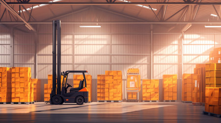 Generative AI Empty warehouse interior with metal racks. Storage room in factory, supermarket or disの素材