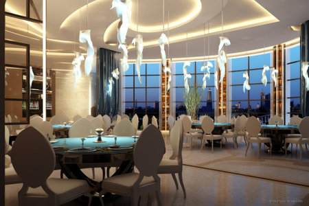 Generative AI new and clean luxury restaurant in european styleの素材