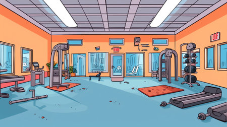 Generative AI Interior school room with closed lockers and benches. Sport dressing room. Empty schooの素材