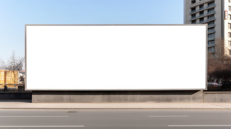 Long blank commercial signboard with white space for mockup mounted on hoarding at city streetの素材