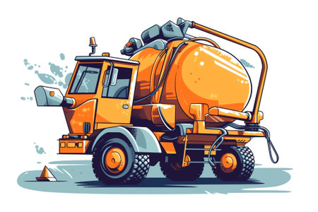 New orange cement cart in construction site There is one wheel used for transporting sand, stone or brick, heavy items by pushing, saving the worker's labor.の素材